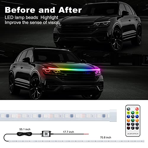 Waterproof Car LED Hood Light Strip 59 Inch Flexible Daytime Running Light for Exterior
