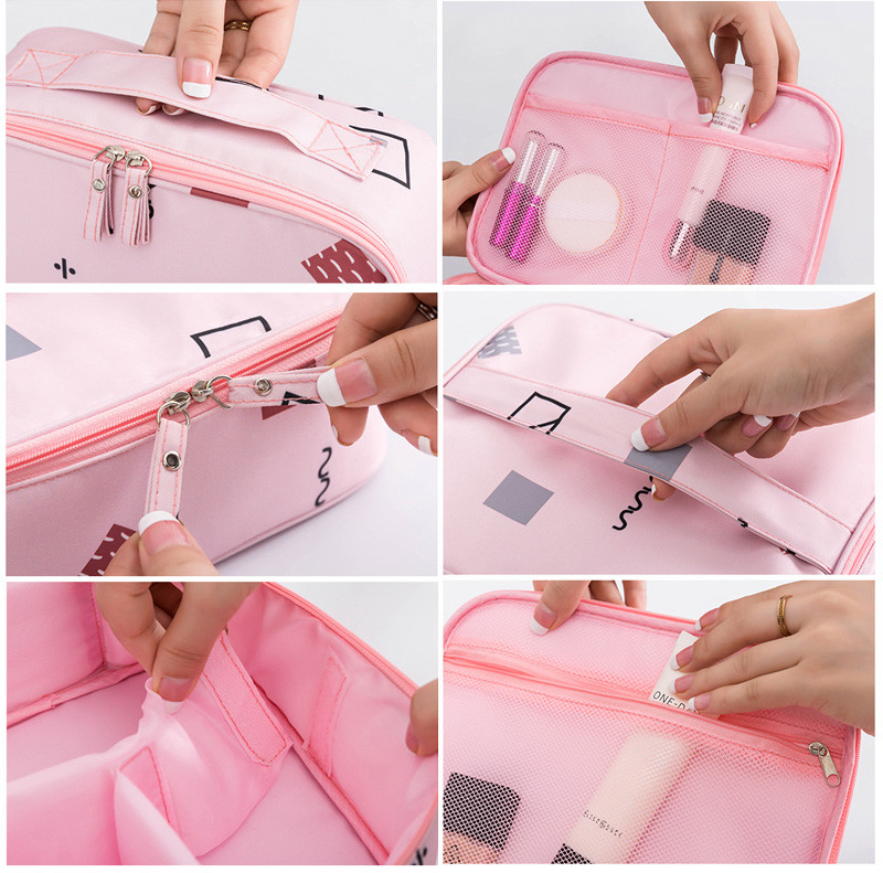 Printed Pattern Oxford Fabric Makeup Storage Bag with Double Zipper