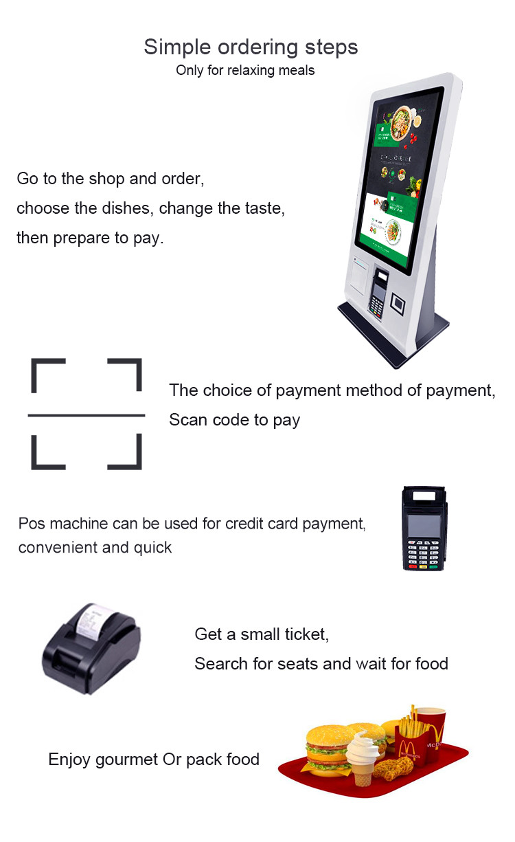 24 Inch Desktop Self Service Check Out Kiosk With Printer QR Code Scanner For Restaurant