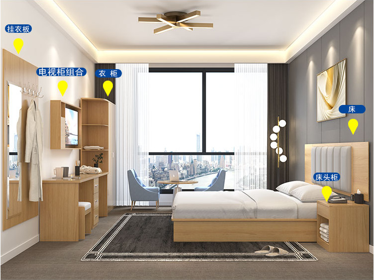 3-5 Star Hotel Bedroom Furniture Sets , Hotel Project Furniture High Glossy Painting