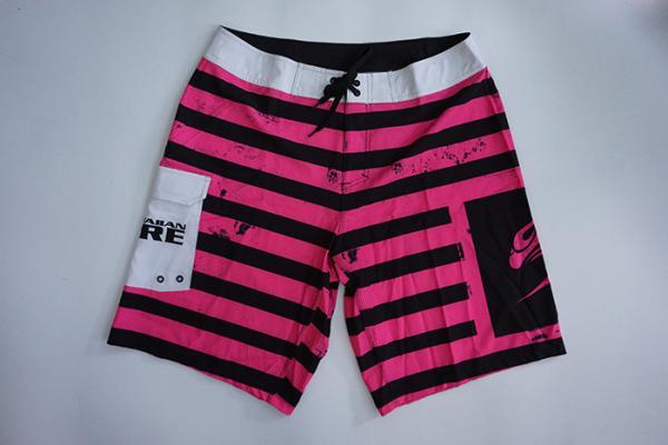 Quality Pink Black Striped Mens Board Shorts Quick Dry , Recycled Mens Surf Shorts for sale
