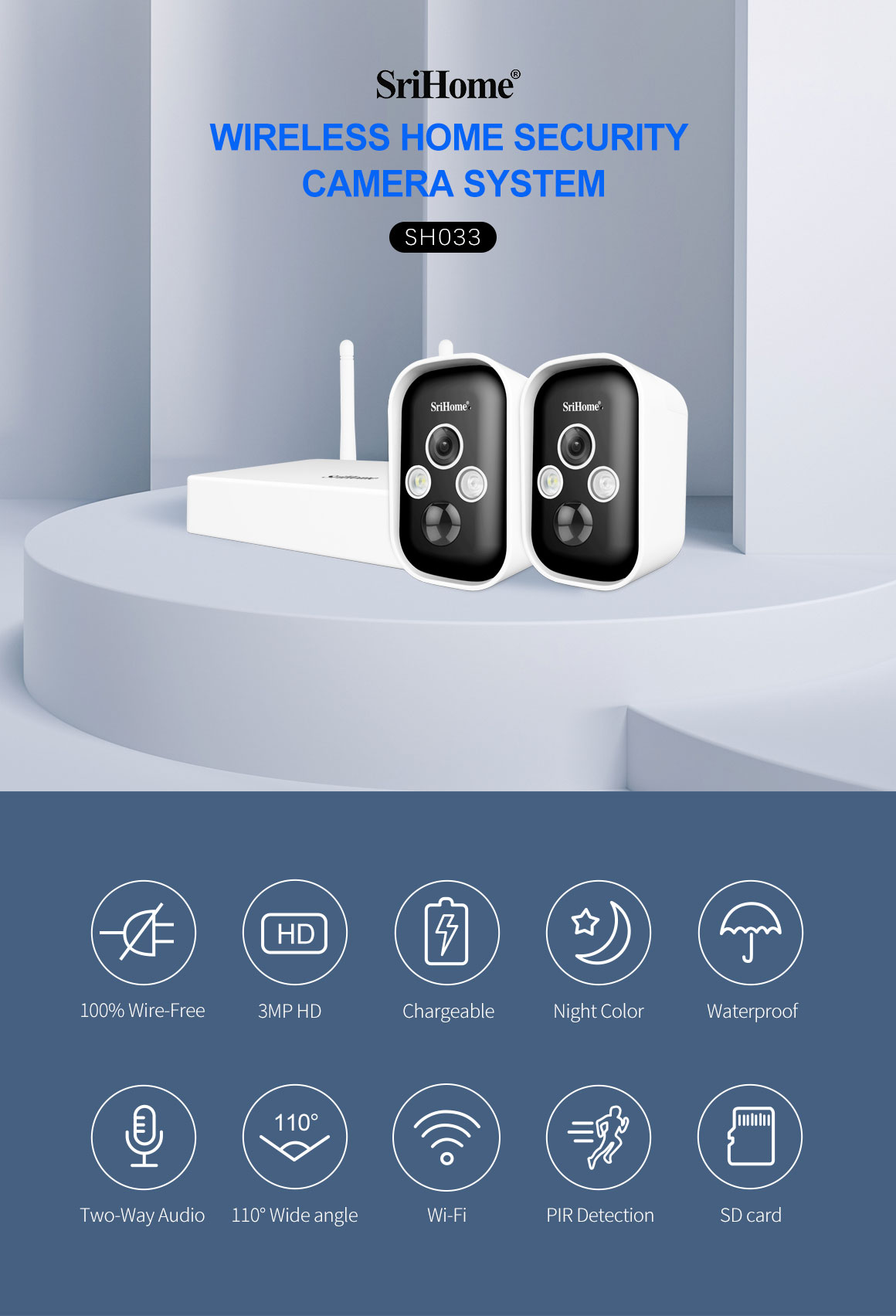 Outdoor HD Solar Battery Camera Kit PIR Motion WiFi Wireless CCTV Security IP Camera With Two-Way Audio Night Color