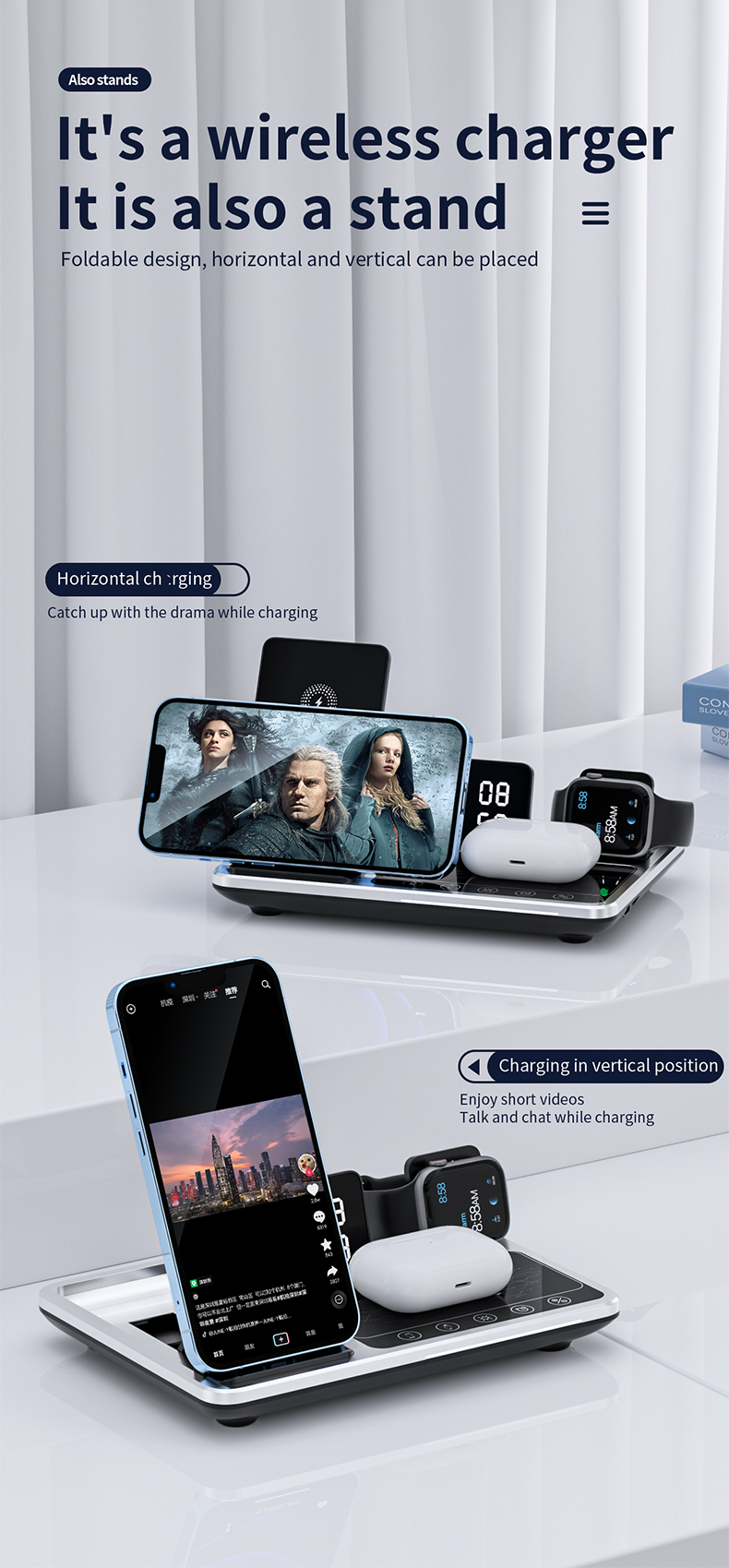 Black Fast Wireless Charger With 15W Maximum Output Power And Smart Touch Control