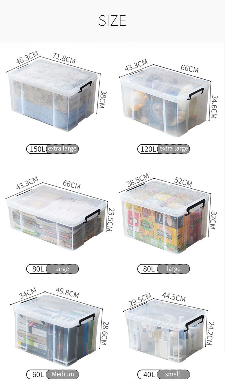 Collapsible 150l Clear Plastic Storage Bins Transparent Storage Containers