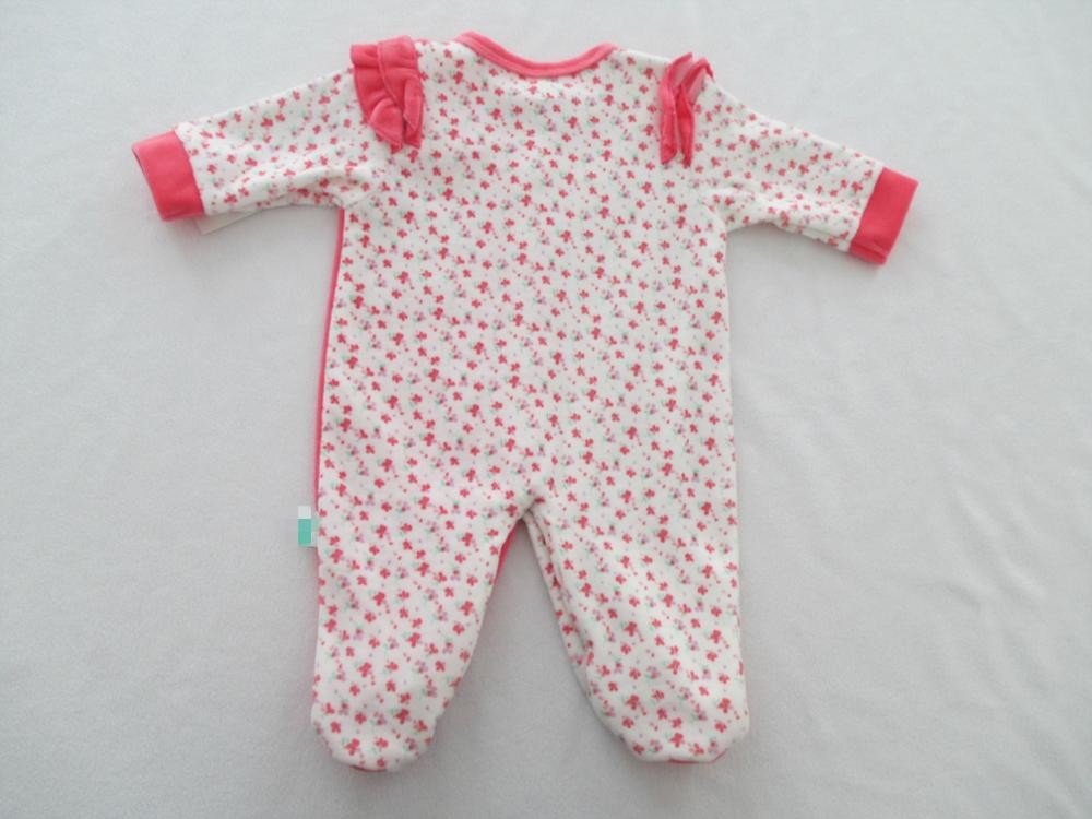 Snap Button 12M 240gsm Baby Velour Romper Frills On Shoulder