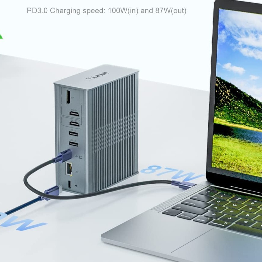 16 Ports Displaylink Usb C Hub Dual 4k 60hz 10Gbps USB Desktop Docking Station