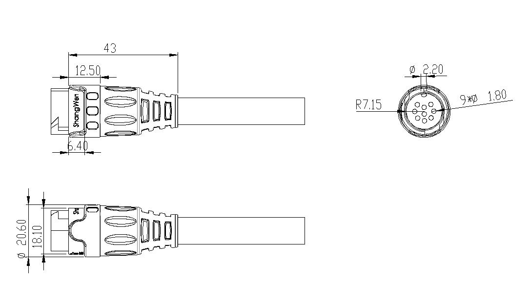 Electrical M19 Connector Plastic Wrap 9 Pin Male Connector Waterproof