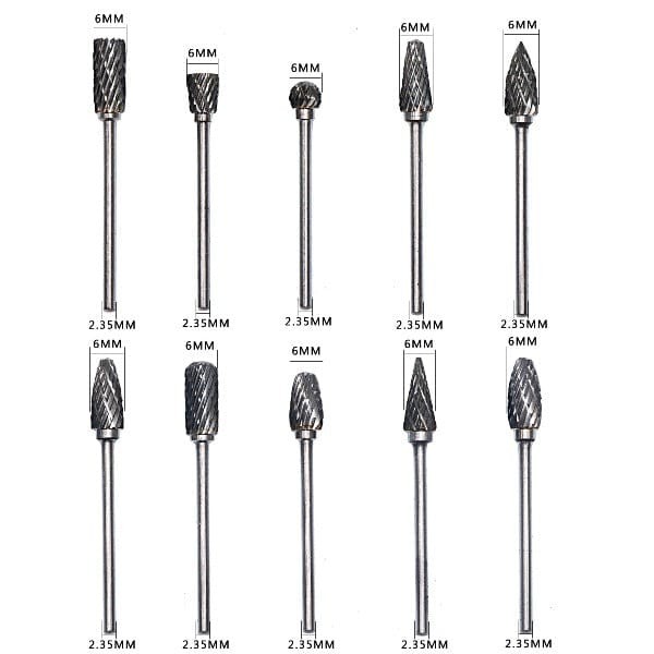 10 Pcs Die Grinder Tungsten Carbide Burr Set With 2.35mm/3mm Shank