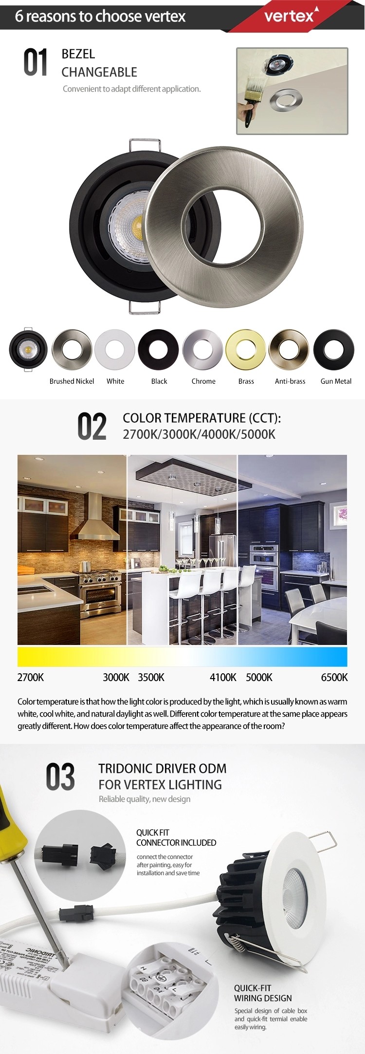 Fire Rated Bezel 90Ra IP65 LED Downlights For Bathroom