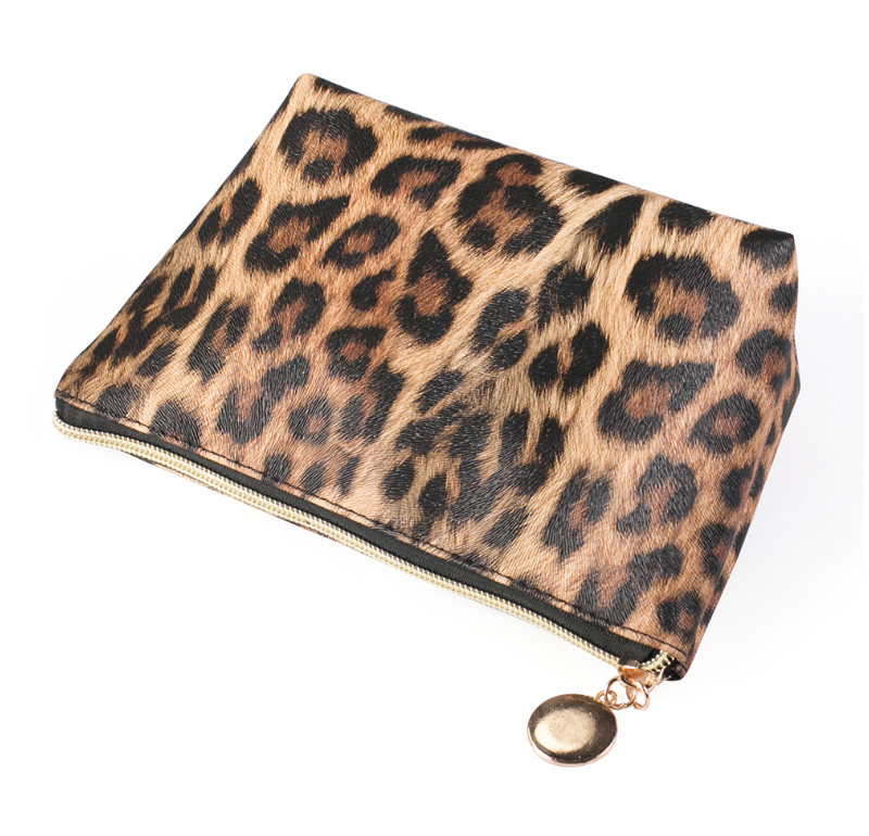 Travel Portable Waterproof Leather Leopard Print Cosmetic Bag Storage