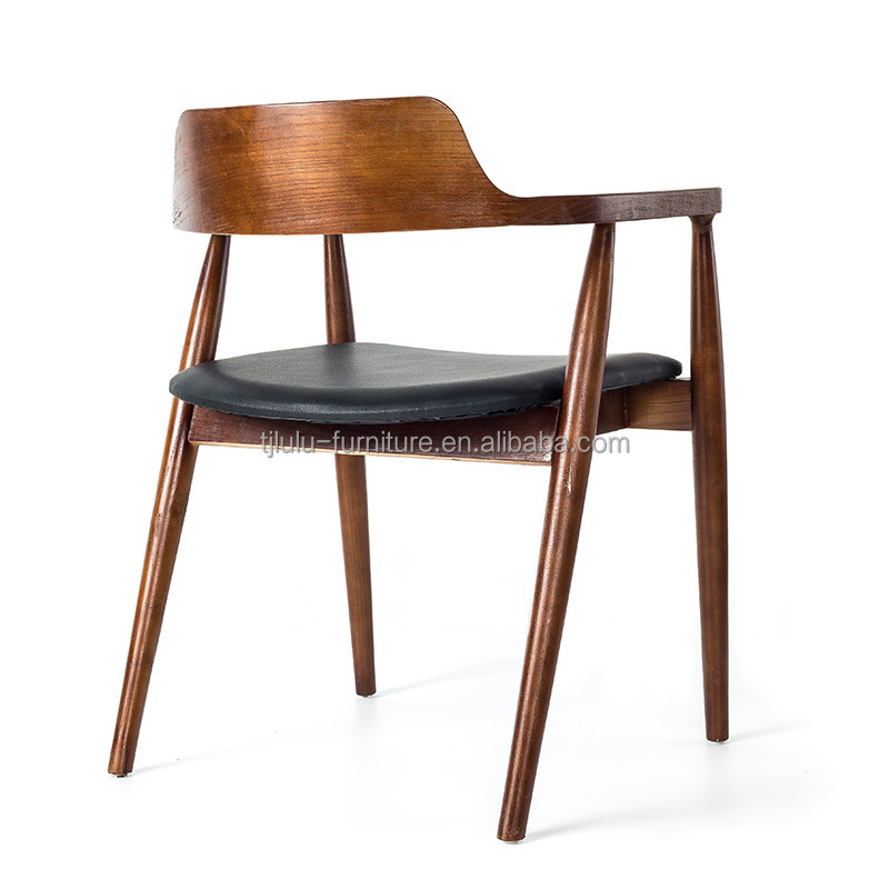 Restaurant Dining Room Furniture Modern Wooden Armrest Chair with Solid Wood Frame and Pu Seat