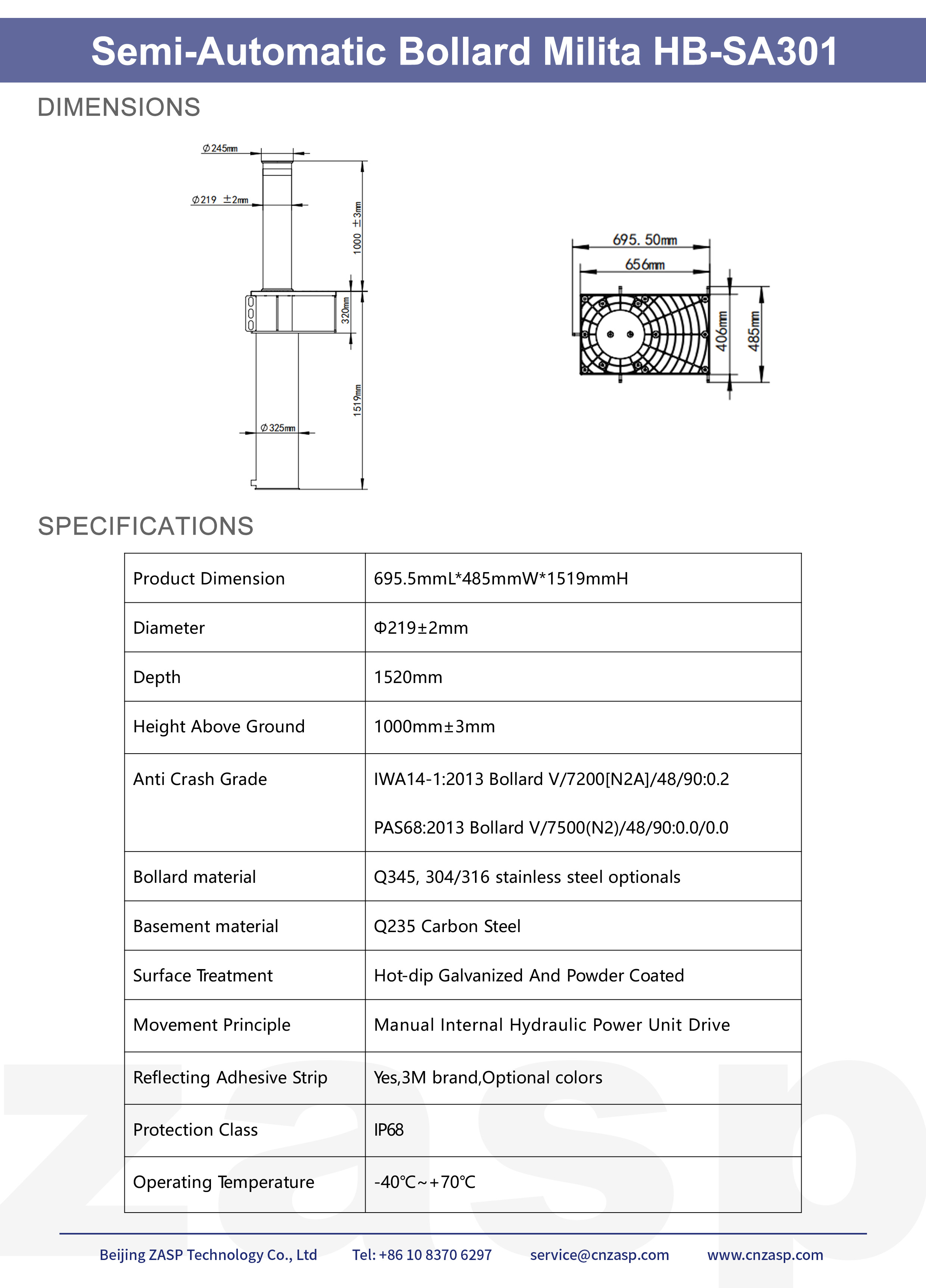 Impact Test Semi Automatic Bollards For Perimeter Protection