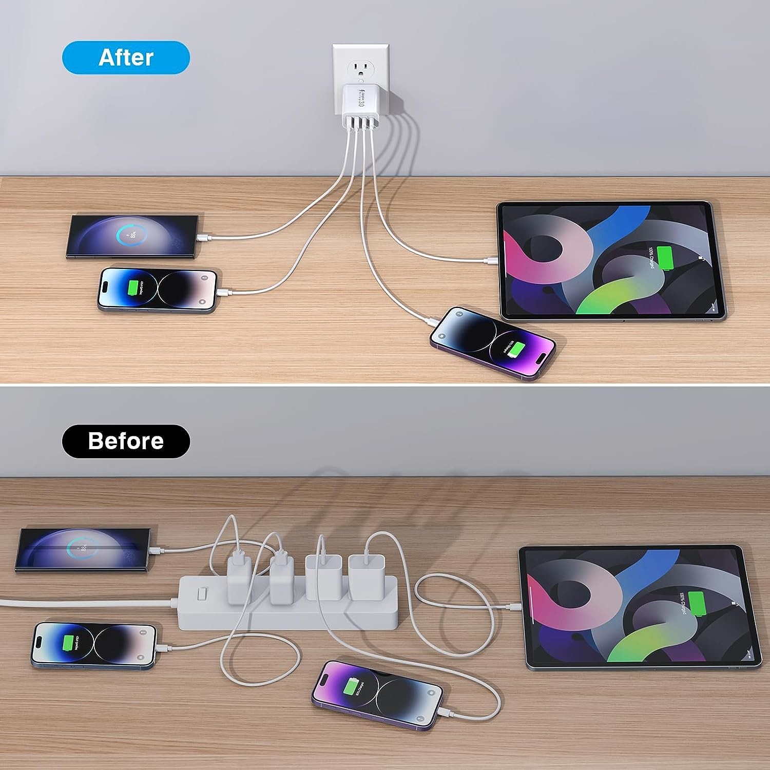 Mobile Phone 40W Power Adapter With 2USB C And 2USB 4 Port Travel Fast Charging Head
