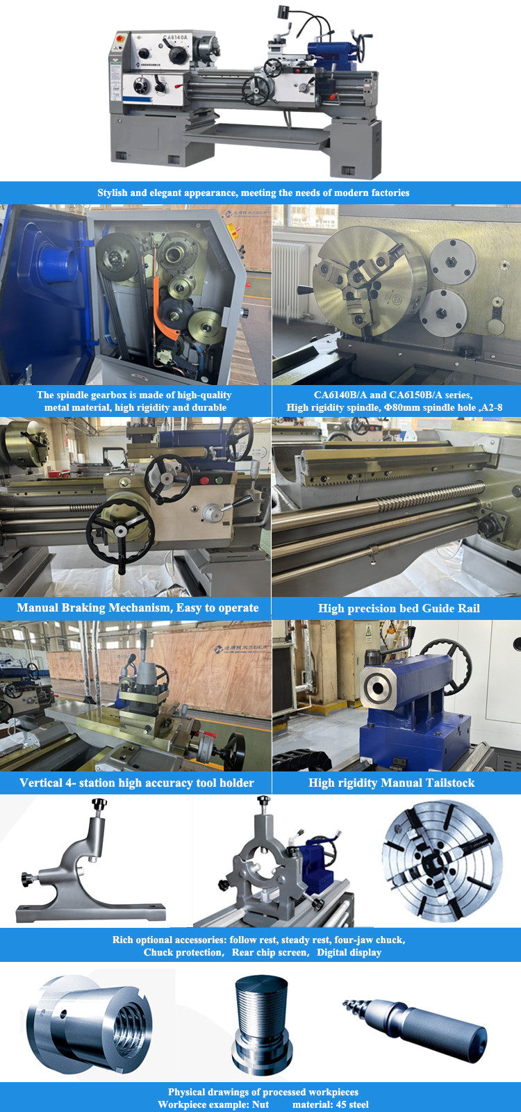 SMTCL Horizontal Lathe Machine CA6140B/A 2000mm Manual Lathe Machine For Steel