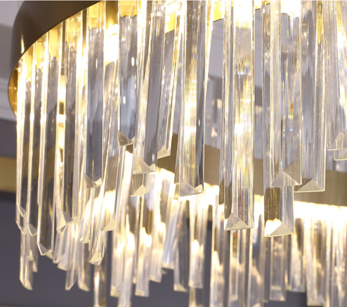 Tricolor Round Shape Chandelier Crystal Ceiling Light Fixture With Metal Ceiling Plate