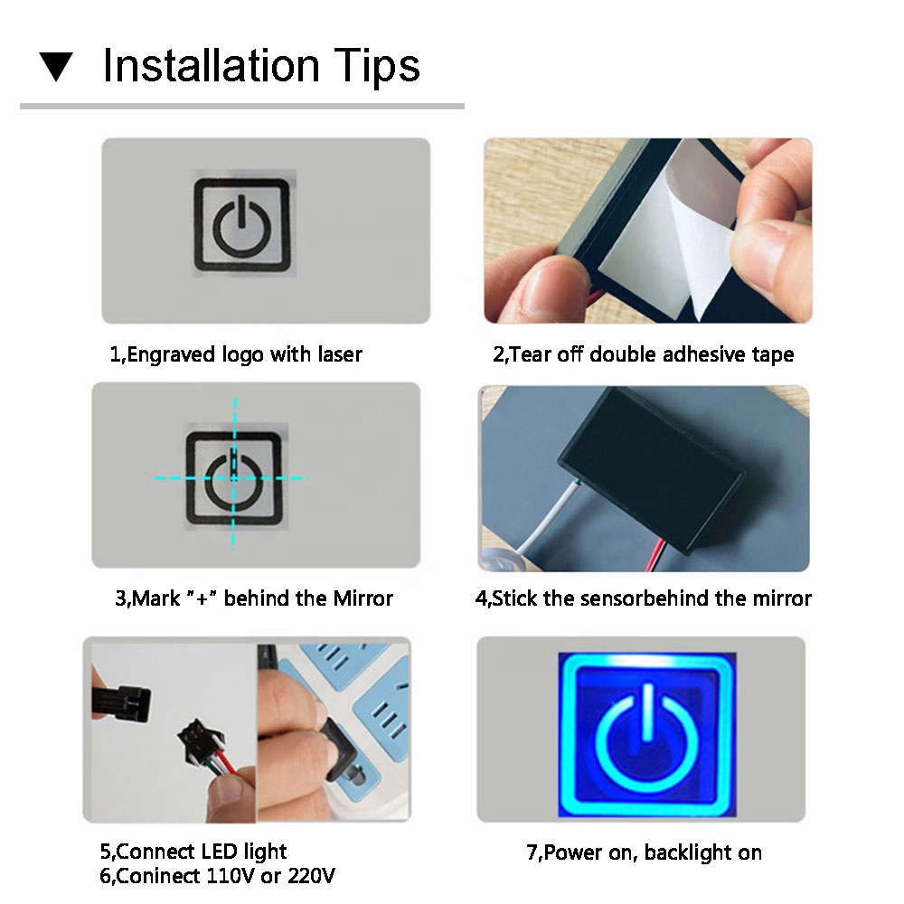 SL 12v 12W 24W 36W LED Smart Defogger Touch Switch Sensor For Bathroom Vanities Mirror IP24 Customized