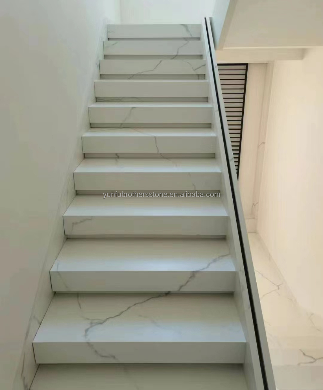Modern Design Style Straight Stair Customized Luxury Artificial Marble Staircase