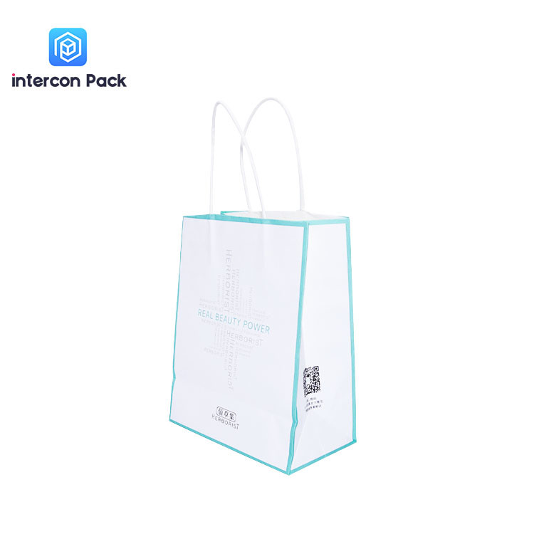 120gsm White Flat Bottom Paper Bags Bioldegradable Shopping Paper Bags With Logo