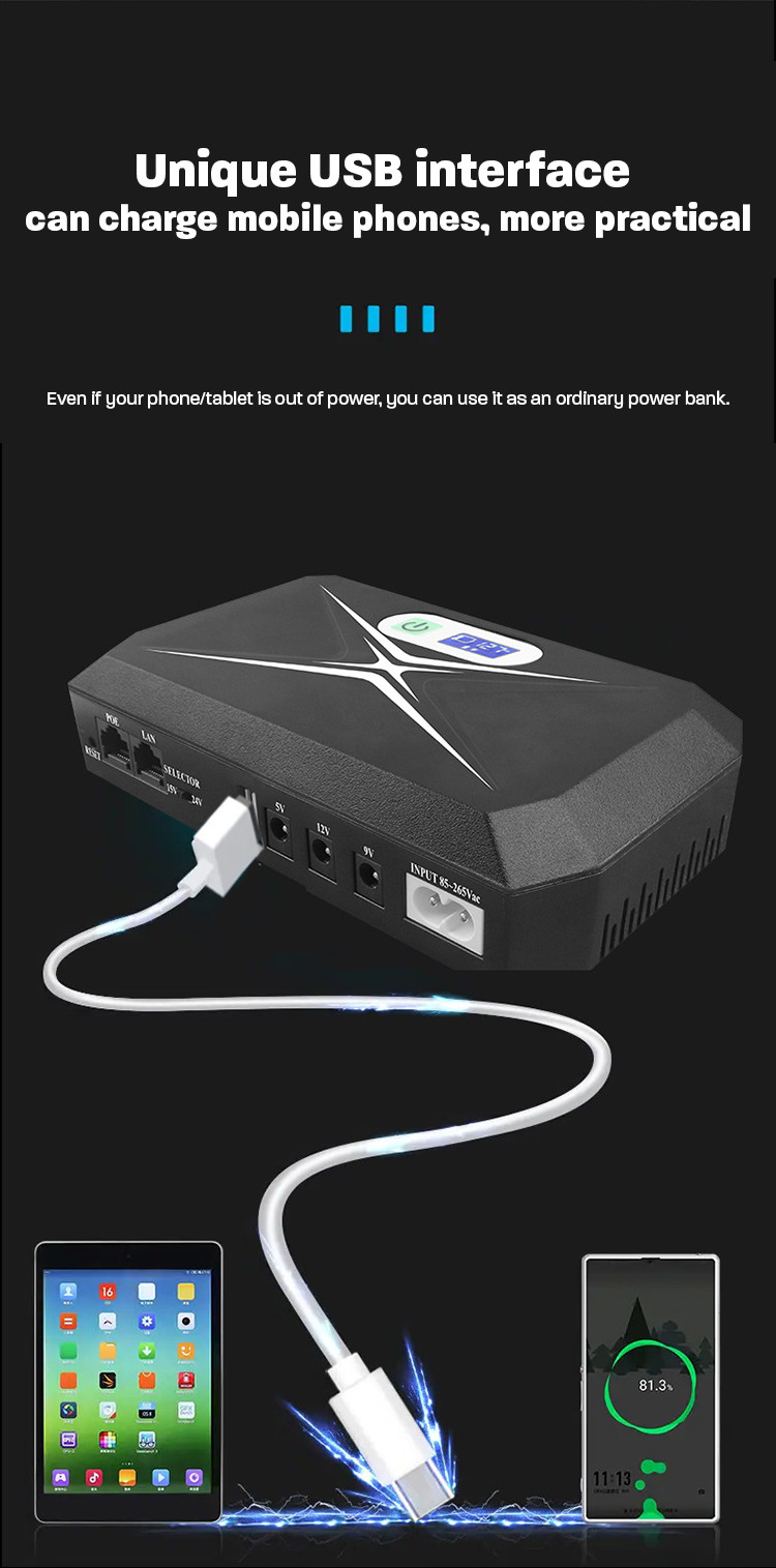 Portable Power Supply Mini UPS For Wifi Router 18w For Modem Cctv Camera 10400mah 2000mah
