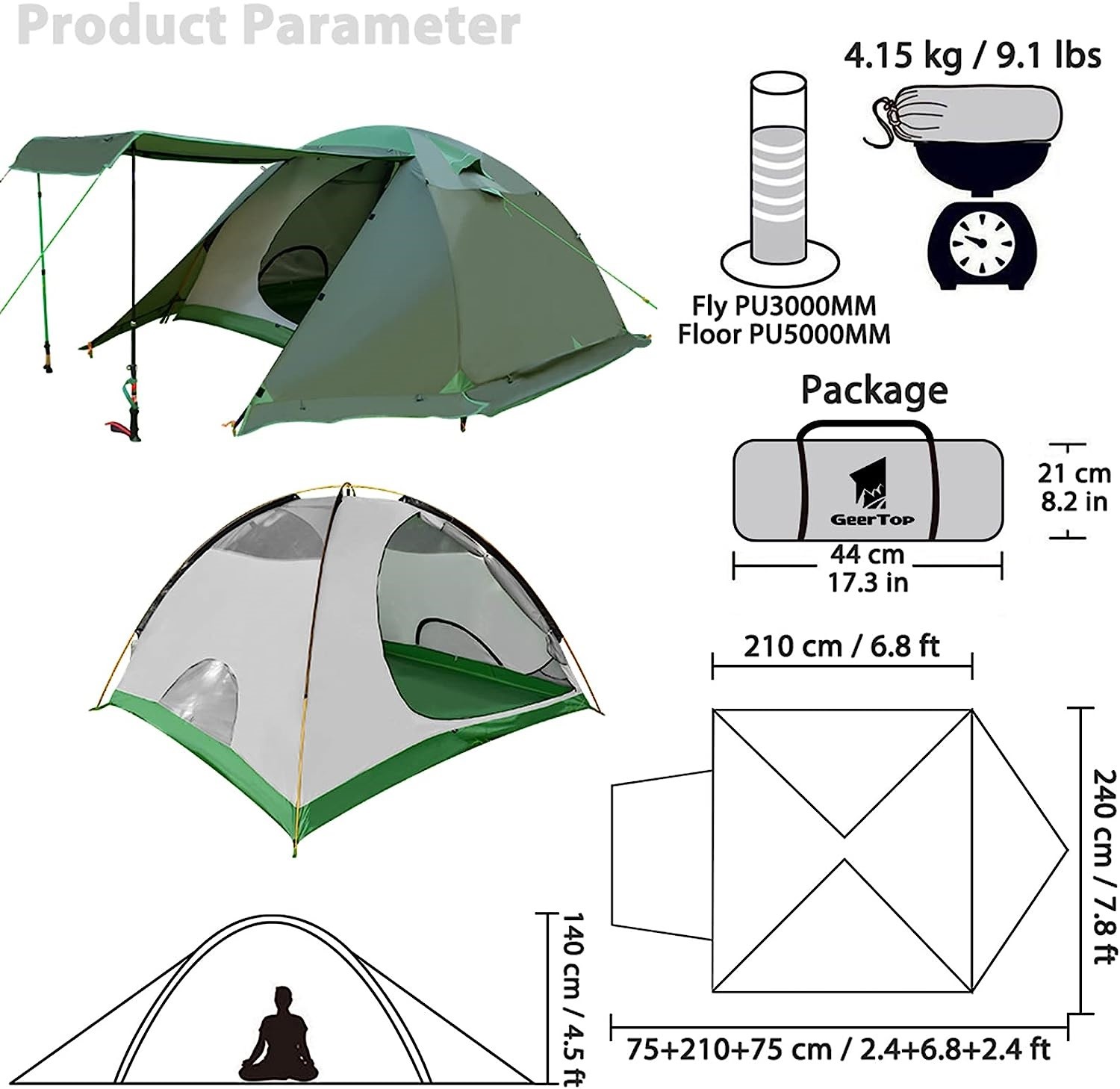 Tents for Camping Waterproof Lightweight Easy Set Up 4 Season Winter Family Tent for Camp Backpacking Hiking Outdoor