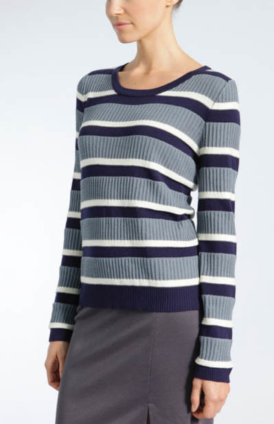 WOMEN'S 37/33/25/5 VISCOSE/NYLON/LAMBSWOOL/CASHMERE RIB STRIPE SWEATER