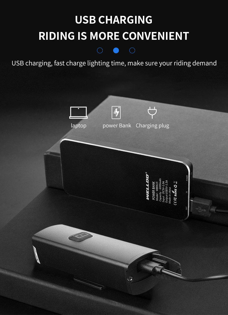 Front Waterproof USB Rechargeable LED Bicycle Light 600LM Cycling Headlight 2200mAh