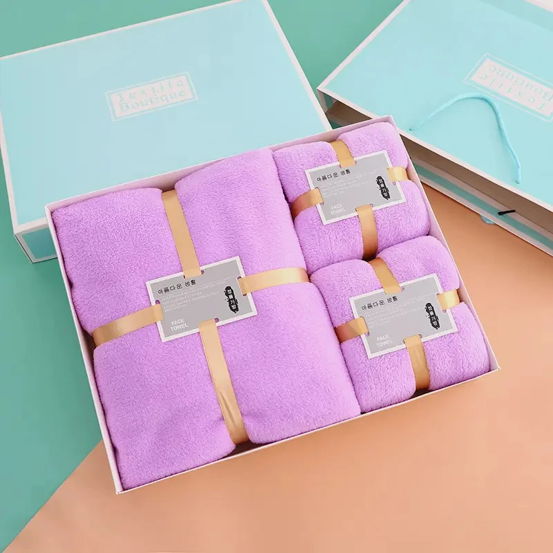 Soft and Absorbent Home Hotel Spa Bath Towel Set Gift in Thick Coral Fleece Microfiber
