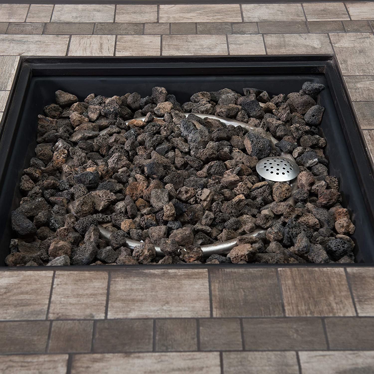 Square Tile Top Modern Propane Fire Pit With All Weather Wicker Powered Brazier