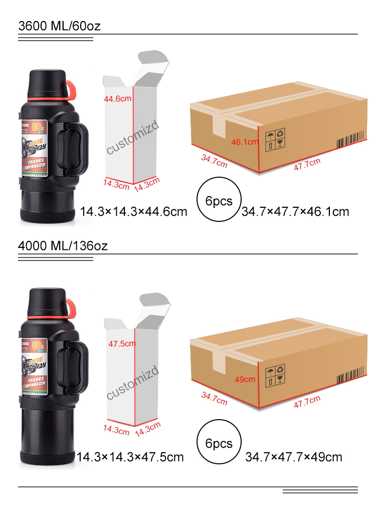 Thermos Flask With Two Cups 1 Gallon Stainless Steel Water Bottle