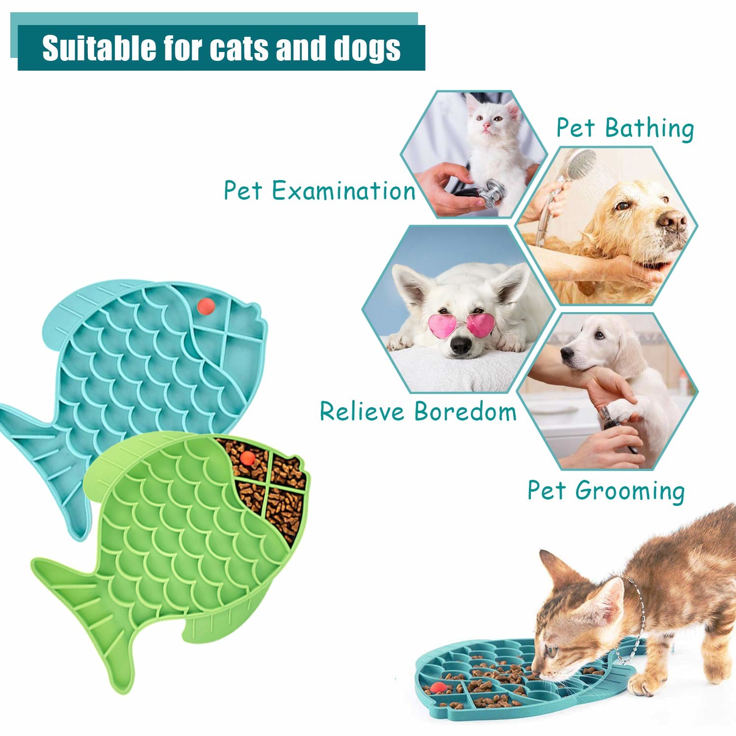 Cat Puzzle Feeder Fish Shape Silicone Lick Treat Mat for Healthy Eating and Licking