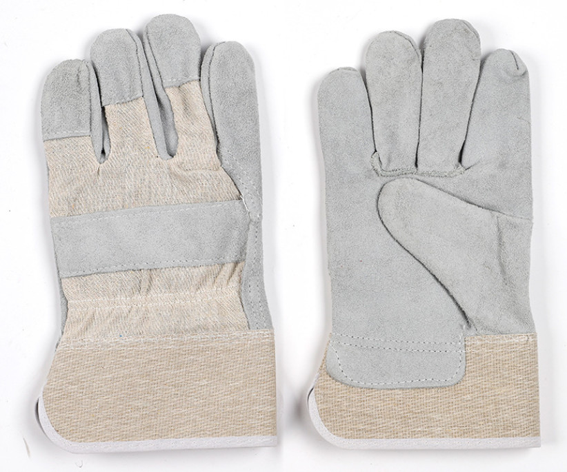 Welding Gloves Thick Leather Short Welder Gloves Half-Leather White Rubber Two Finger Welding Labor Gloves
