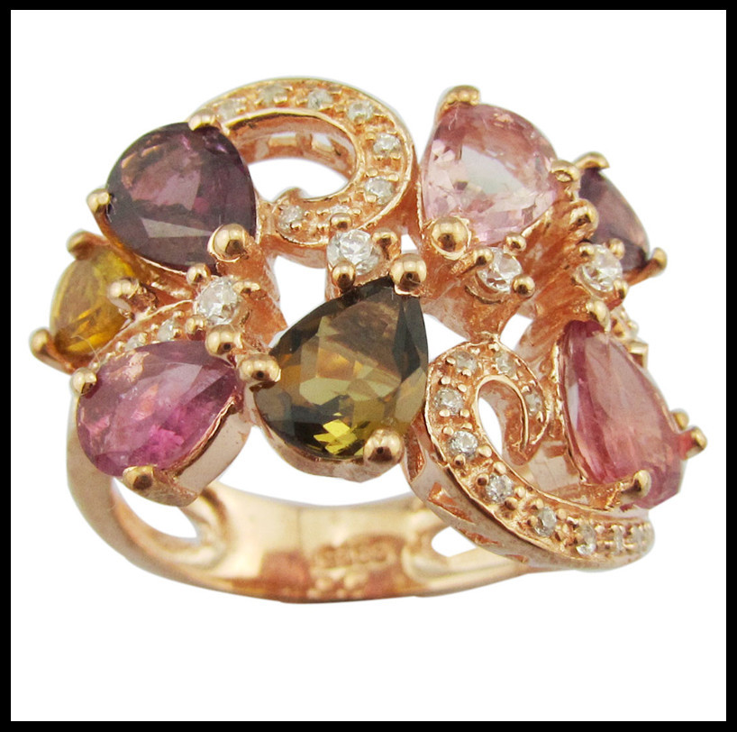 Elegant Round YG Plating Tourmaline Gemstone Rings 925 Silver Rings For Women Sterling Silver Promise Rings