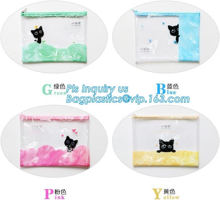 pp file folder plastic pockets document bag, A4 mesh folder zipper pocket document bag, Document Bag with Zipper Storage