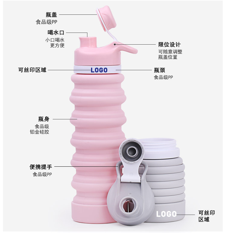 Travel Portable Squeeze Flexible Silicone Collapsible Water Bottle