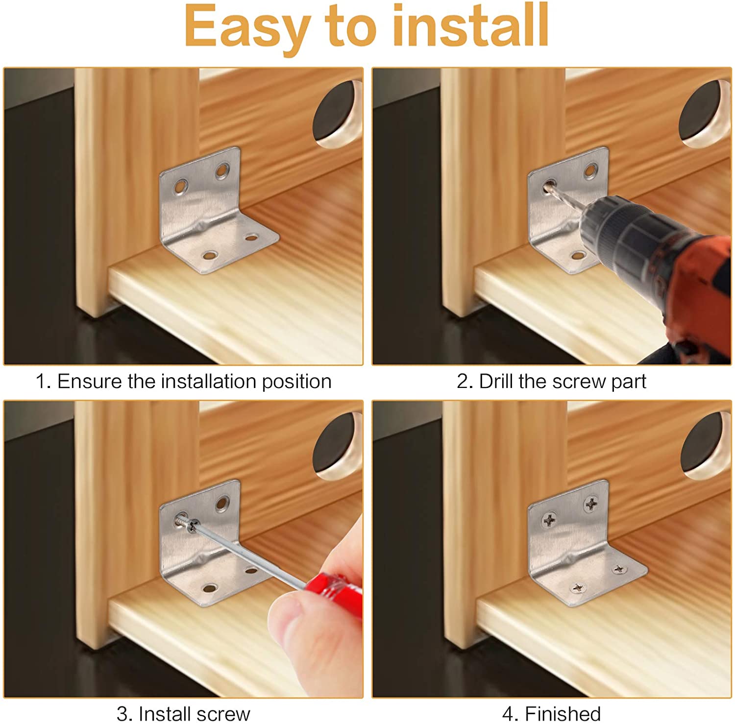 Customized Instruction Black Steel Corner Bracket for Furniture Hardware Included