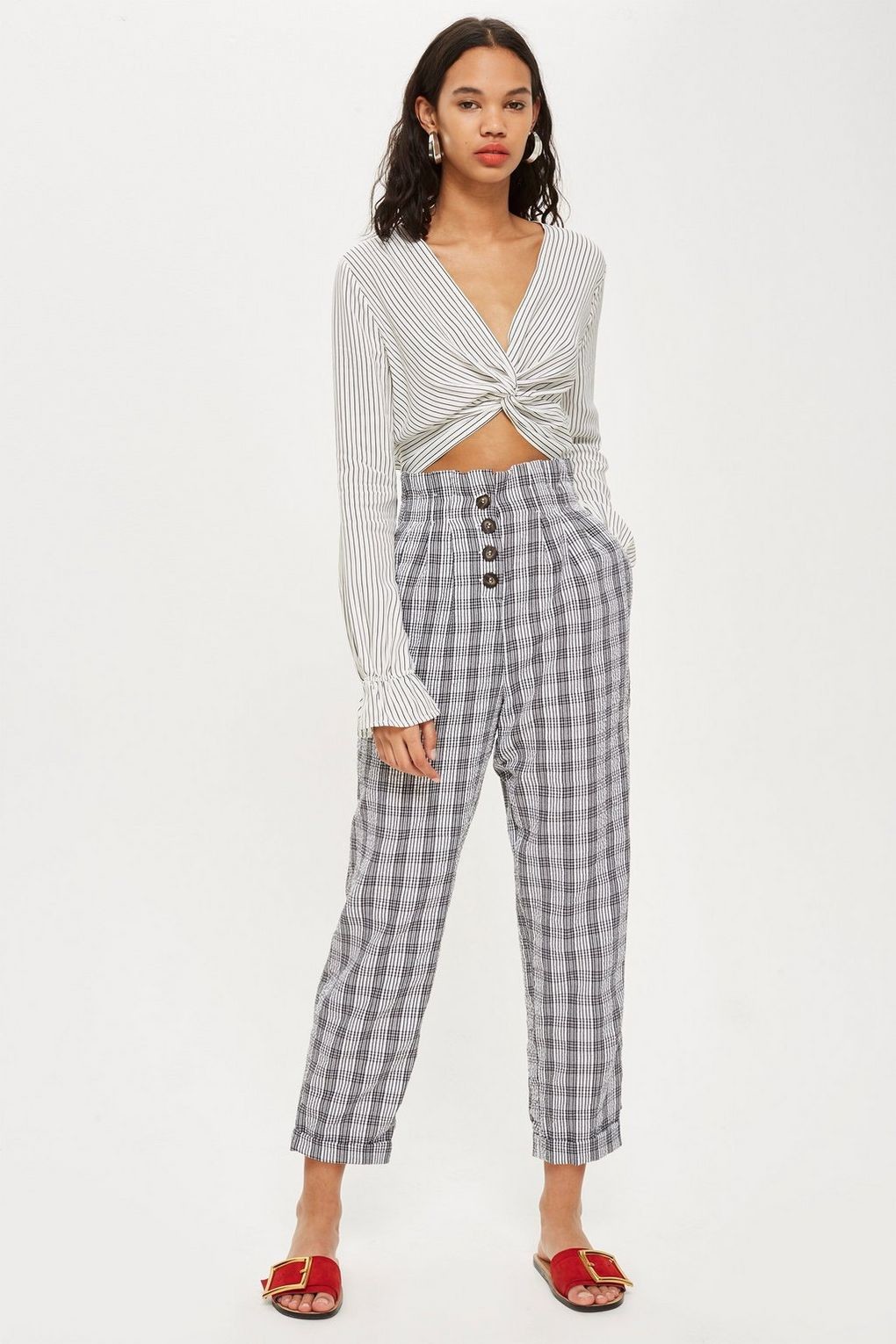 custom make grey checked modern work pants,casual pants with front four buttons