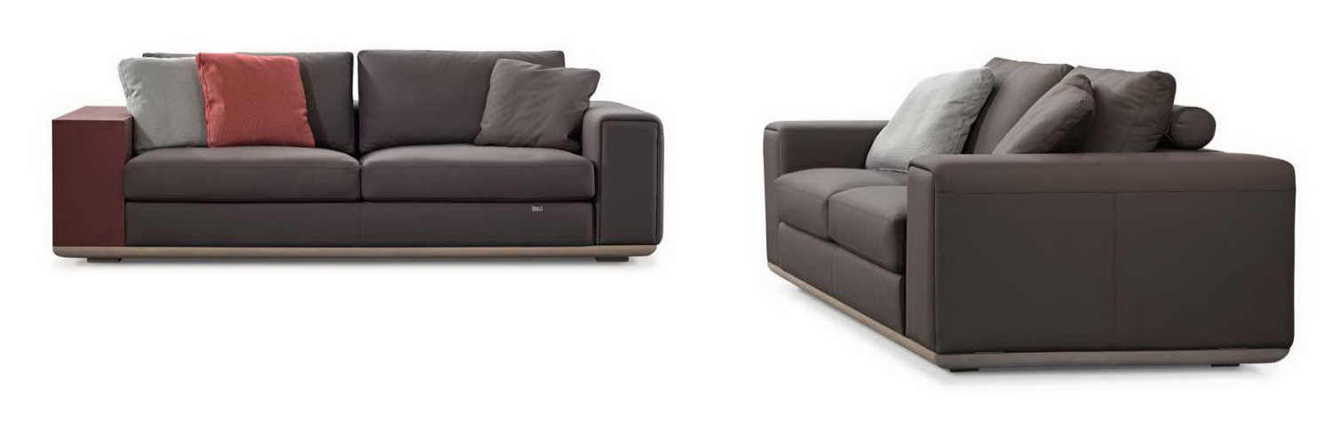 Italy cow leather sofa set for Living room seating furniture with wood painting chest Customized for Villa house Lobby
