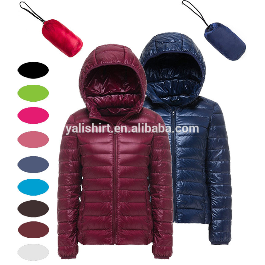 Custom high quality stand collar ultralight foldable 90% duck down women jacket