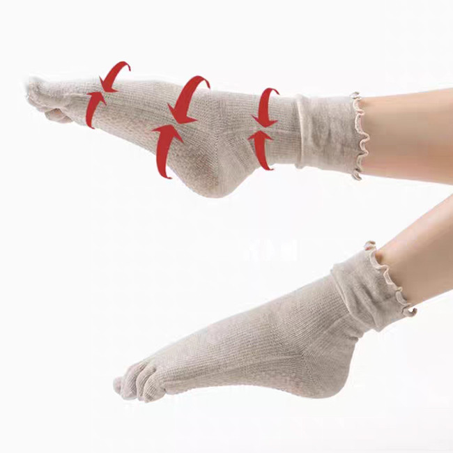 Women Ruffle Cuff Non Slip Yoga Socks Five Toe Grip Pilates Socks