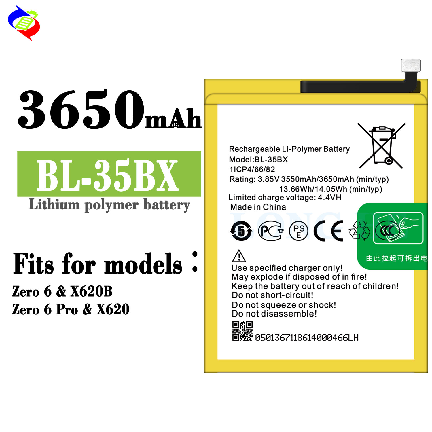 3650mAh BL-35BX X620 Zero6 Mobile Phone Battery for Infinix Zero 6 Pro and Performance