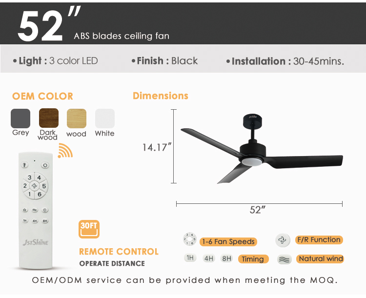 110-240v/50-60Hz Living Room LED Ceiling Fan with 3 Plastic Blades and DC Copper Motor