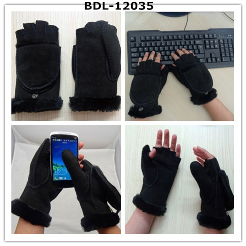 High quality touch screen sheepskin curly wool half finger mitten gloves