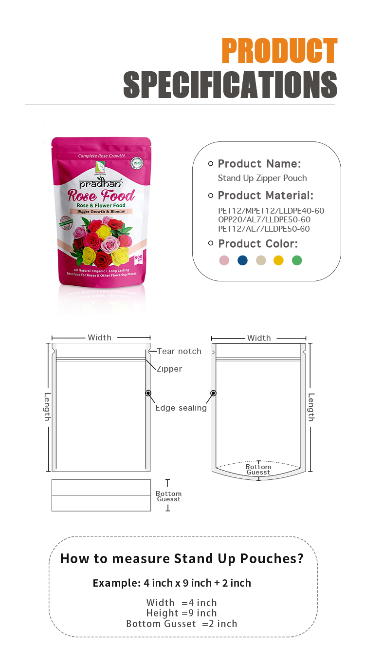 Compostable Custom Printed Gusseted Bags With Bottom Soil Seeds Small Plastic Zipper Pouch