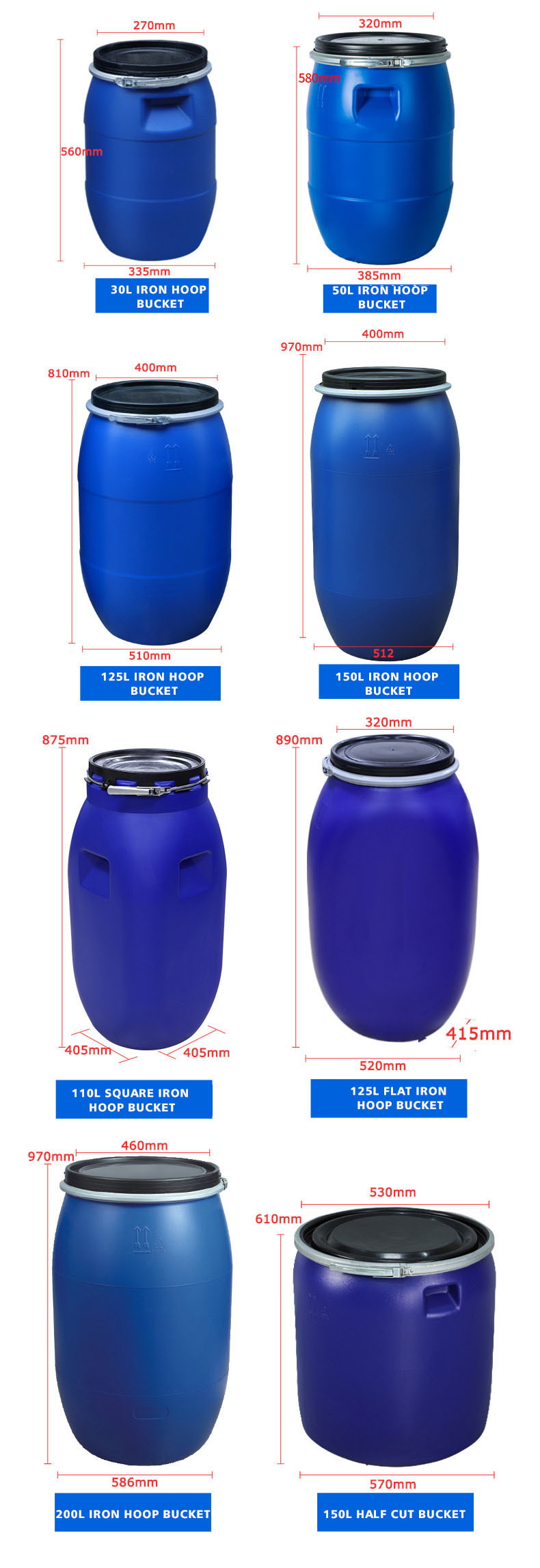HDPE 200L Blue Plastic Barrel Drum For Chemical Storage
