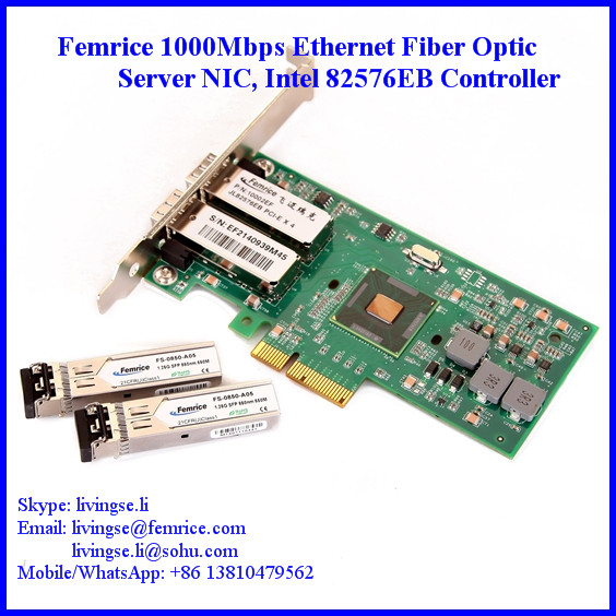 Femrice 1G Dual Port Fiber Optic Server Network Card, PCI Express x4 Network Adapter
