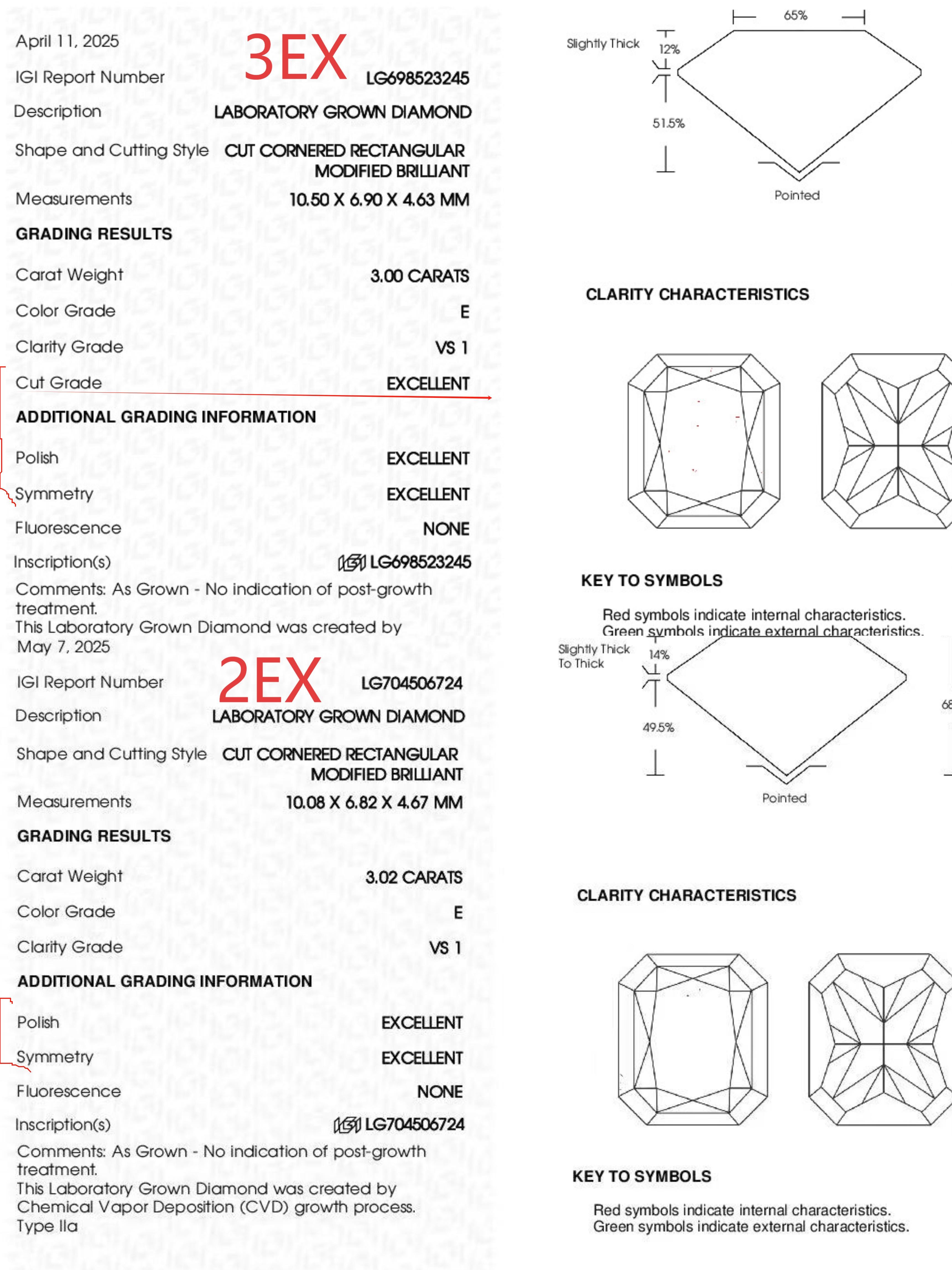 3EX Excellent Cut Fancy Shape Lab Grown Diamonds Certified Diamonds IGI Radiant