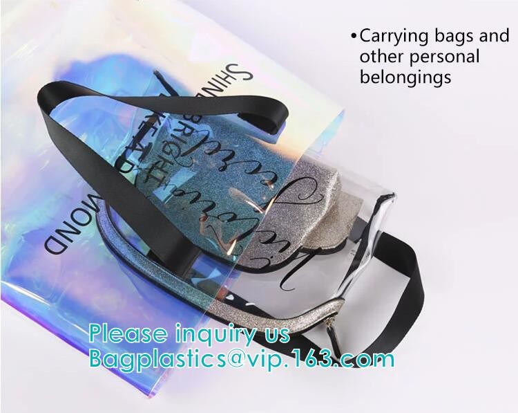 Neon Rainbow Hologram PVC Tote Bag custom holographic handbag PVC handle beach bag,Cosmetic Makeup Travel Pouch,Zipper