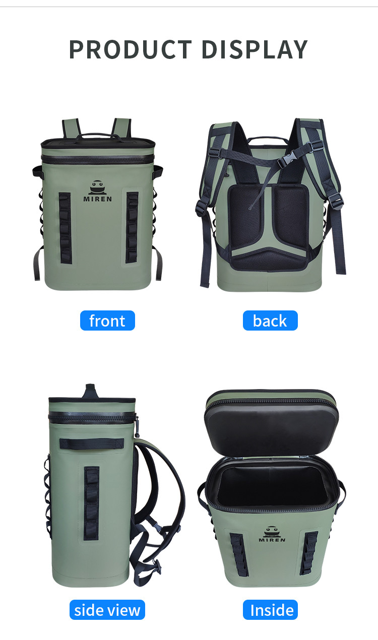 Green Hypalon Leakproof Cooler Backpack 25L For Camping Picnic