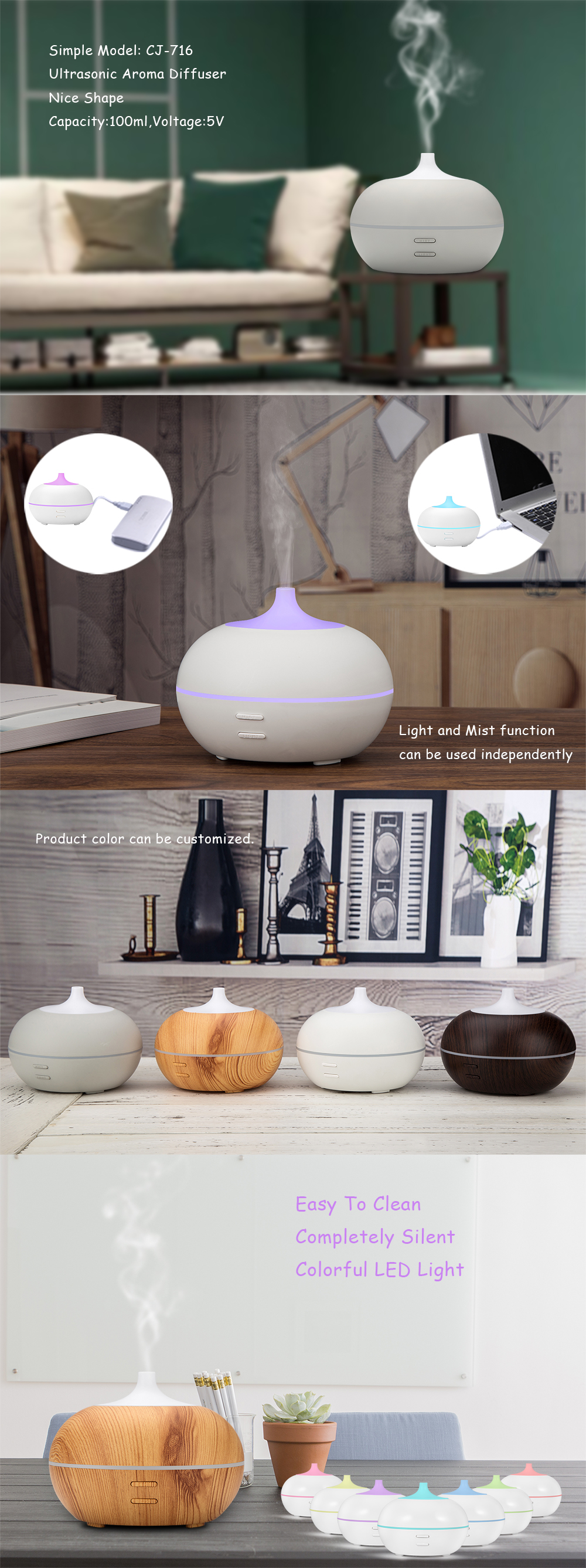 ChaoJin Home Air Portable Ultrasonic USB Mini 100ML Electronic Aroma Diffuser