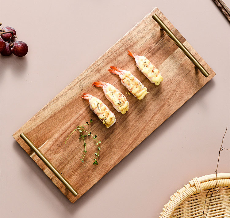 Wooden Serving Tray with Metal Handles, Stylish Farmhouse Decor Serving Platters, Wood Serving Board for Ottoman or Centerpiece